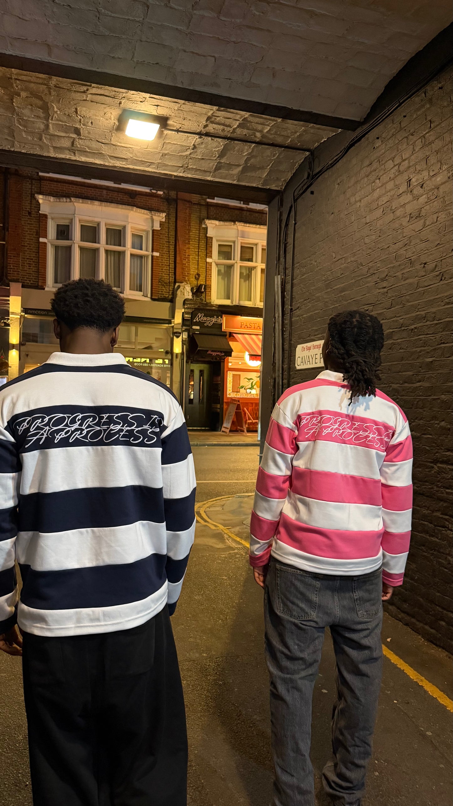 Chapter 1 L/S "Progress Is A Process" Polo (Pink/White)